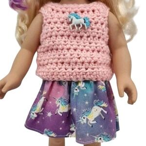 18" Doll Unicorn Skirt‎ & Chrochet top - Handmade - American Girl, My Life & OG